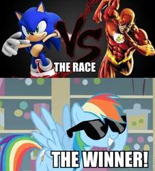 Size: 598x659 | Tagged: artist needed, caption, crossover, derpibooru import, image macro, rainbow dash, safe, sonic the hedgehog, sonic the hedgehog (series), source needed, the flash
