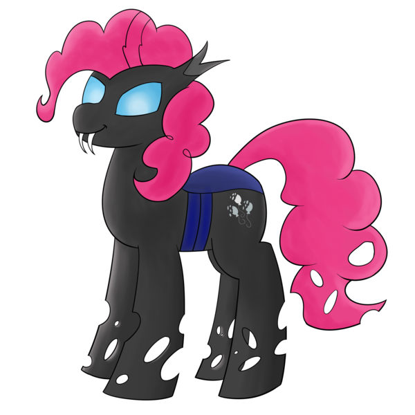 Size: 2000x2000 | Tagged: artist:dragonfoorm, changeling, changelingified, derpibooru import, high res, pinkie pie, safe, simple background, solo, species swap, transparent background