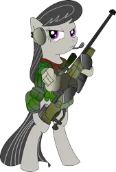 Size: 980x1451 | Tagged: safe, artist:buckweiser, artist:shysolid, derpibooru import, octavia melody, earth pony, pony, arctic warfare, bipedal, female, gun, hooves, mare, optical sight, rifle, simple background, sniper rifle, solo, transparent background, weapon