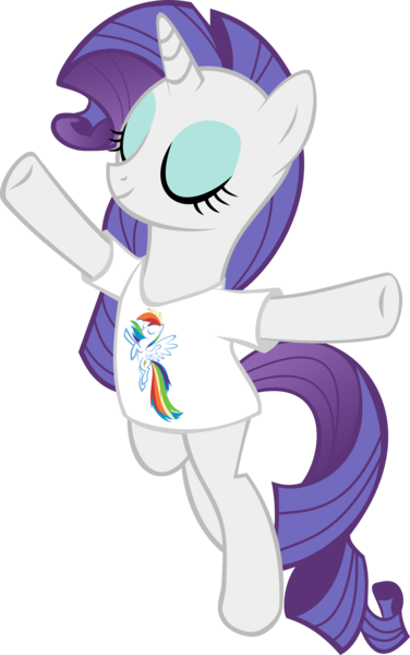 Size: 6270x10011 | Tagged: safe, artist:up1ter, derpibooru import, rainbow dash, rarity, pony, absurd resolution, bipedal, clothes, crush, fan, female, implied crush, implied shipping, lesbian, raridash, shipping, shirt, simple background, t-shirt, transparent background, vector