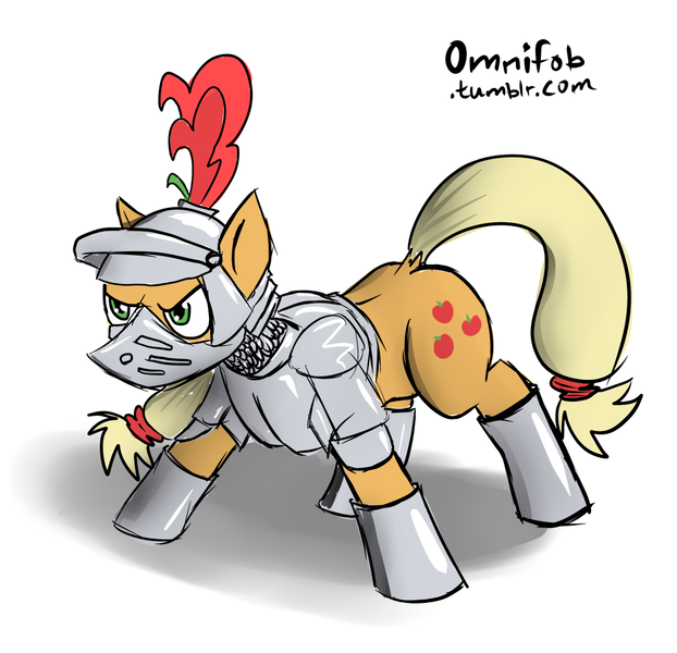 Size: 1024x987 | Tagged: applejack, armor, artist:omnifob, derpibooru import, safe, solo