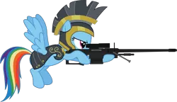 Size: 5243x3015 | Tagged: safe, artist:ivanspacebiker, derpibooru import, commander hurricane, rainbow dash, pegasus, pony, alternate universe, armor, clothes, crossover, female, gun, halo (series), hooves, mare, optical sight, rifle, simple background, sniper rifle, solo, spartan, transparent background, weapon, wings