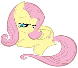 Size: 1000x870 | Tagged: safe, artist:sonickaboom, derpibooru import, fluttershy, pegasus, pony, female, folded wings, lidded eyes, looking at something, looking away, looking down, mare, prone, simple background, smiling, solo, transparent background, wings