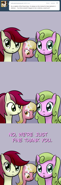 Size: 650x1950 | Tagged: artist:why485, ask, ask captain pipsqueak, ask the flower trio, daisy, derpibooru import, flower trio, flower wishes, lily, lily valley, roseluck, safe, tumblr