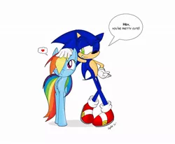 Size: 900x742 | Tagged: artist:leylahshan, crossover, crossover shipping, cute, dead source, derpibooru import, female, heart, interspecies, male, petting, rainbow dash, safe, shipping, sonicdash, sonic the hedgehog, sonic the hedgehog (series), straight