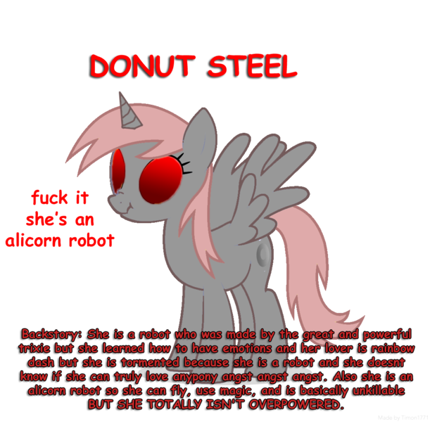 Size: 1100x1080 | Tagged: comic sans, derpibooru import, donut steel, joke oc, oc, robot, safe, scrunchy face, text, unofficial characters only, vulgar