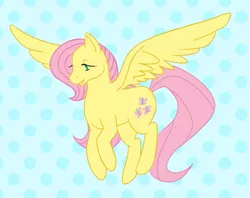 Size: 773x613 | Tagged: safe, artist:senderunknown, derpibooru import, fluttershy, pegasus, pony, abstract background, female, lidded eyes, looking away, mare, polka dot background, solo, spread wings, three quarter view, wings