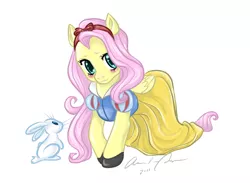 Size: 664x487 | Tagged: angel bunny, artist:icecatdemon, clothes, costume, crossover, derpibooru import, disney, disney princess, fluttershy, safe, snow white