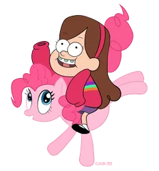 Size: 1188x1274 | Tagged: artist:chibi95, crossover, derpibooru import, gravity falls, humans riding ponies, mabel pines, pinkie pie, safe, simple background, transparent background