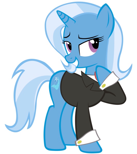 Size: 6000x6771 | Tagged: absurd resolution, artist:sofunnyguy, clothes, derpibooru import, safe, smiling, suit, trixie