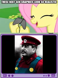 Size: 563x752 | Tagged: safe, derpibooru import, fluttershy, human, pony, exploitable meme, gamershy, irl, irl human, josef stalin, mario, meme, photo, super mario bros., tv meme