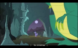 Size: 1024x640 | Tagged: derpibooru import, dragon, green dragon, owl's well that ends well, reginald, safe, screencap, twilight sparkle, youtube caption