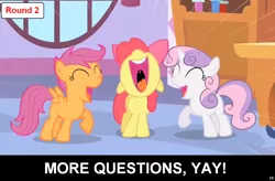 Size: 1024x672 | Tagged: apple bloom, caption, comic:celestia's servant interview, cutie mark crusaders, derpibooru import, interview, meta, safe, scootaloo, sweetie belle