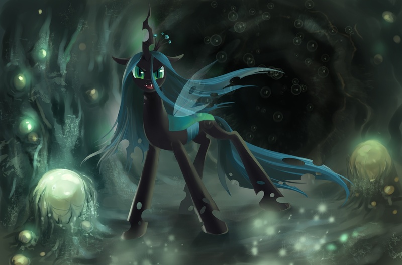 Size: 1700x1120 | Tagged: safe, artist:fantazyme, derpibooru import, queen chrysalis, changeling, changeling queen, fangs, female, frown, image, jpeg, looking at you, old version, open mouth, slit eyes, solo, standing