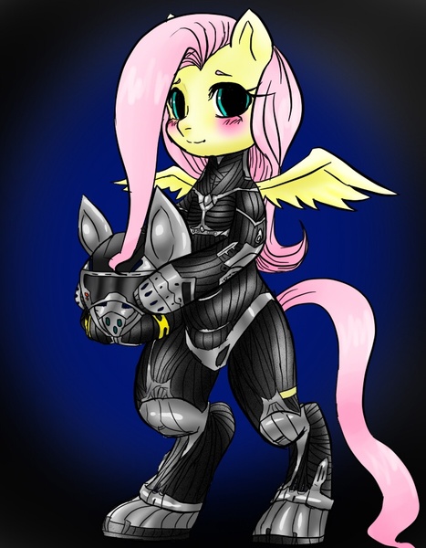 Size: 700x900 | Tagged: safe, artist:animecreator, derpibooru import, fluttershy, pony, armor, bipedal, crossover, crysis, game, nanosuit