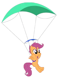 Size: 3650x4850 | Tagged: safe, artist:replaymasteroftime, derpibooru import, scootaloo, pony, parachute, simple background, solo, transparent background