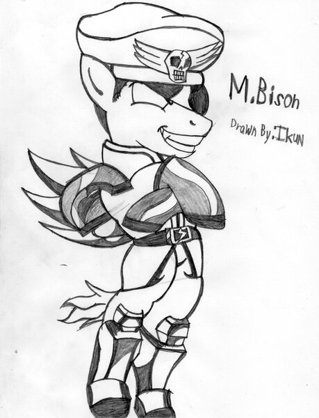 Size: 900x1177 | Tagged: artist:ikuntyphoon, bison, crossover, derpibooru import, drawing, m. bison, ponified, safe, street fighter