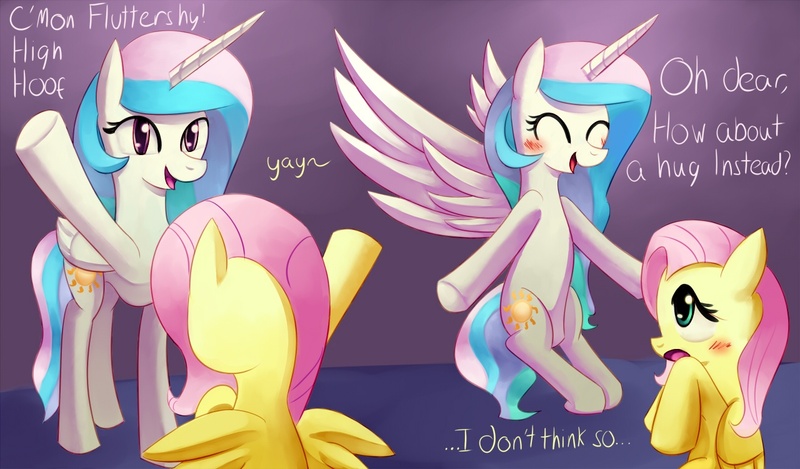 Size: 1280x750 | Tagged: artist:negativefox, cute, cutelestia, derpibooru import, fluttershy, parody, princess celestia, safe, tales of series, tales of vesperia