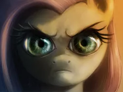 Size: 1520x1140 | Tagged: safe, artist:raikoh, derpibooru import, fluttershy, angry, beautiful, detailed, nightmare fuel, solo, stare, the stare, uncanny valley