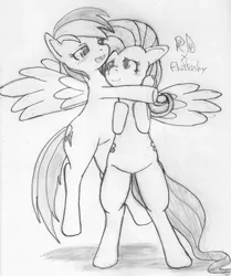 Size: 1617x1932 | Tagged: safe, artist:pockystix, derpibooru import, fluttershy, rainbow dash, female, flutterdash, hug, lesbian, shipping, sketch, traditional art