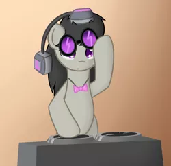 Size: 932x903 | Tagged: safe, artist:erthilo, derpibooru import, octavia melody, pony, bipedal, dj table, headphones, sunglasses, tumblr, turntable