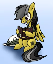 Size: 693x826 | Tagged: artist:wolframclaws, daring do, derpibooru import, rainbow dash, reading, role reversal, safe