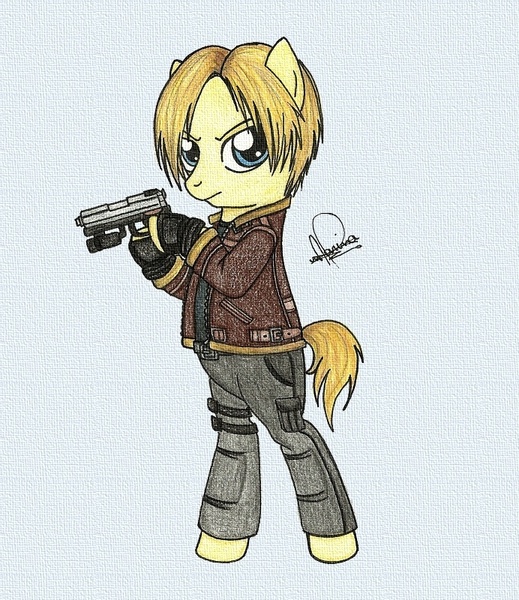 Size: 692x800 | Tagged: artist:mariwii, crossover, derpibooru import, leon s. kennedy, ponified, resident evil, safe