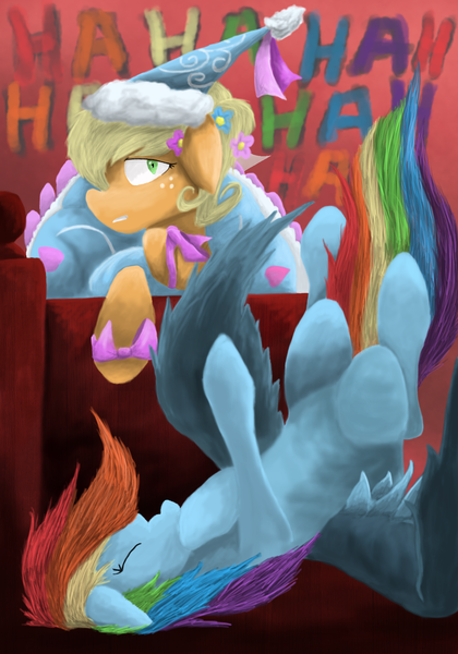 Size: 1397x1997 | Tagged: applejack, artist:hewison, costume, derpibooru import, rainbow dash, safe