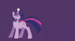 Size: 1334x733 | Tagged: safe, artist:zombiethegreat, derpibooru import, twilight sparkle, pony, unicorn, eyes closed, female, glowing horn, horn, mare, purple background, simple background, unicorn twilight