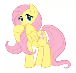 Size: 663x641 | Tagged: safe, artist:zombiethegreat, derpibooru import, fluttershy, pegasus, pony, female, hoof on chin, looking at you, mare, raised hoof, simple background, smiling, solo, standing, three quarter view, white background, wings