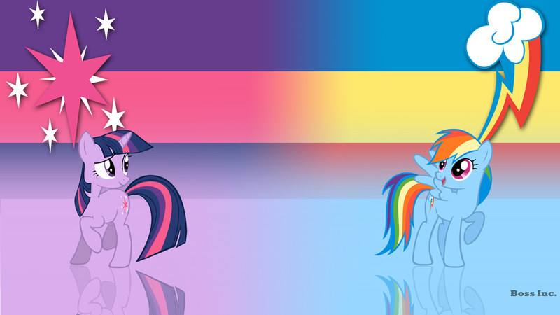 Size: 1024x576 | Tagged: artist:bossinc, artist:bossnic, derpibooru import, rainbow dash, safe, twilight sparkle, wallpaper