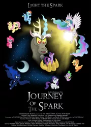 Size: 1000x1400 | Tagged: applejack, derpibooru import, discord, fluttershy, journey of the spark, moon, movie poster, pinkie pie, princess celestia, princess luna, rainbow dash, rarity, safe, spike, sun, twilight sparkle