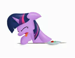 Size: 3300x2550 | Tagged: safe, artist:nowego, derpibooru import, twilight sparkle, pony, unicorn, disgusted, eyes closed, female, filly, floppy ears, food, frown, high res, open mouth, solo, tomato, tongue out