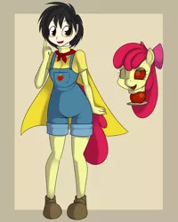 Size: 900x1125 | Tagged: apple bloom, artist:kloudmutt, derpibooru import, human, masking, ponyrumi, safe