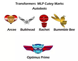 Size: 500x394 | Tagged: arcee, bulkhead, bumblebee, cutie mark, derpibooru import, optimus prime, ratchet, safe, transformers