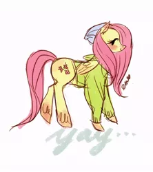 Size: 622x700 | Tagged: artist:emmy, bottomless, clothes, derpibooru import, fluttershy, hat, hoodie, partial nudity, safe, solo, sweater, sweatershy
