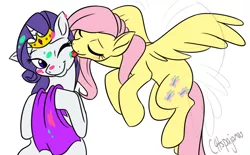 Size: 900x558 | Tagged: safe, artist:calicopikachu, derpibooru import, fluttershy, rarity, female, flarity, food, lesbian, licking, shipping