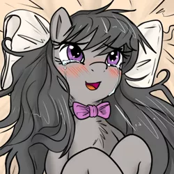 Size: 500x500 | Tagged: safe, artist:reiduran, derpibooru import, octavia melody, earth pony, pony, bed, bed mane, blushing, bowtie, chest fluff, crying, cute, female, happy, heartwarming, long hair, long mane, lying, mare, messy hair, messy mane, on back, open mouth, pillow, smiling, solo, sweet dreams fuel, tavibetes, tears of joy, weapons-grade cute