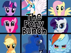 Size: 769x579 | Tagged: applejack, artist:starcatcherz, crossover, derpibooru import, fluttershy, parody, pinkie pie, princess celestia, princess luna, rainbow dash, rarity, safe, the brady bunch, twilight sparkle