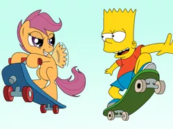 Size: 2592x1936 | Tagged: artist:flowersimh, bart simpson, derpibooru import, safe, scootaloo, scooter, skateboard, the simpsons