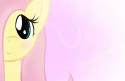 Size: 640x416 | Tagged: safe, artist:dshou, derpibooru import, fluttershy, pony, abstract background, blushing, bust, female, hair over one eye, looking at you, mare, portrait, smiling, solo