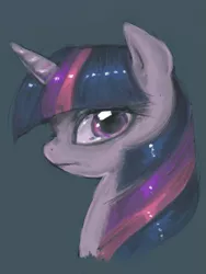 Size: 497x662 | Tagged: safe, artist:emizu, derpibooru import, twilight sparkle, pony, bust, female, mare, simple background, solo