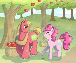 Size: 600x498 | Tagged: safe, artist:butterscotch25, derpibooru import, big macintosh, pinkie pie, earth pony, pony, basket, male, pinkiemac, shipping, stallion, straight