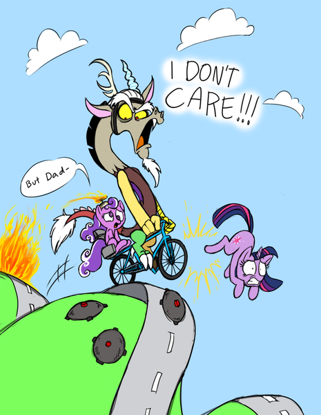 Size: 698x900 | Tagged: artist:mickeymonster, derpibooru import, discord, happy wheels, irresponsible dad, land mine, pewdiepie, safe, screwball, timmy, twilight sparkle