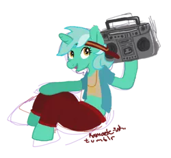 Size: 500x462 | Tagged: safe, artist:kamaete-ink, derpibooru import, lyra heartstrings, anthro, unicorn, '90s, boombox, solo, stereo