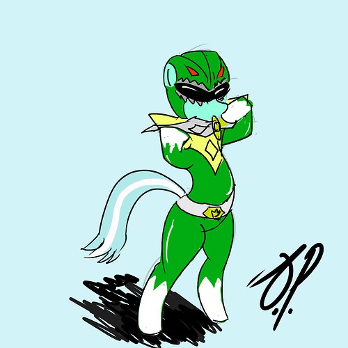 Size: 500x500 | Tagged: artist needed, safe, derpibooru import, lyra heartstrings, pony, unicorn, bipedal, blue background, clothes, costume, green ranger, missing horn, power rangers, simple background, solo