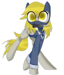 Size: 1770x2080 | Tagged: safe, artist:prozenconns, derpibooru import, derpy hooves, pegasus, pony, balisong, butterfly knife, clothes, crossover, derpyspy, female, knife, mare, mouth hold, raised leg, simple background, smiling, solo, spy, team fortress 2, transparent background