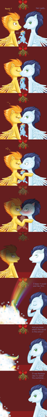 Size: 1024x9075 | Tagged: ..., artist:tinuleaf, ball of violence, blushing, derpibooru import, fight, kissing, mistletoe, rainbow dash, safe, soarin', spitfire, sweatdrop