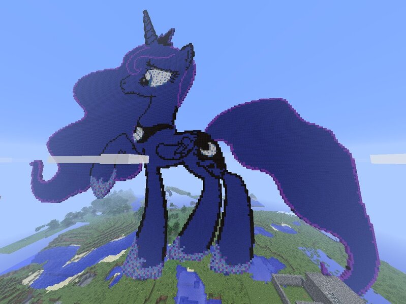 Size: 960x721 | Tagged: safe, artist:blackguardspork, derpibooru import, princess luna, alicorn, pony, female, game screencap, mare, minecraft, minecraft pixel art, pixel art, raised hoof, solo