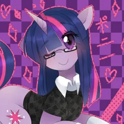 Size: 1300x1300 | Tagged: artist:hanaki-san, dead source, derpibooru import, glasses, japanese, safe, solo, twilight sparkle